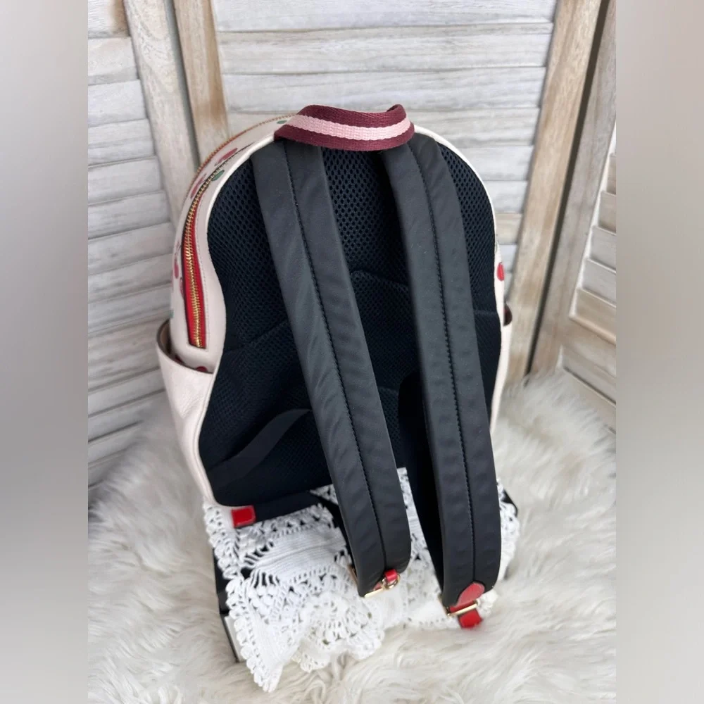 White Leather Coach Court Backpack Heart Cherry Print Limited Edition - Picture 4 of 13